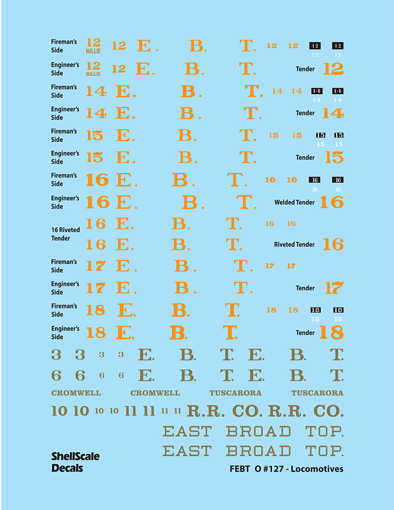 (image for) EBT Locomotive Decal Lettering, O scale, orange